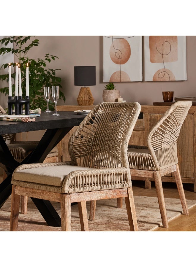 Home auraa Acacia Wood Outdoor Dining Chair Set of 2 | Rope Woven Patio Chair with Cushioned Seat | Weather-Resistant Garden & Balcony Chair | 87 x 61 x 55 CM - Image 2