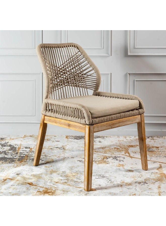 Home auraa Acacia Wood Outdoor Dining Chair Set of 2 | Rope Woven Patio Chair with Cushioned Seat | Weather-Resistant Garden & Balcony Chair | 87 x 61 x 55 CM - Image 5