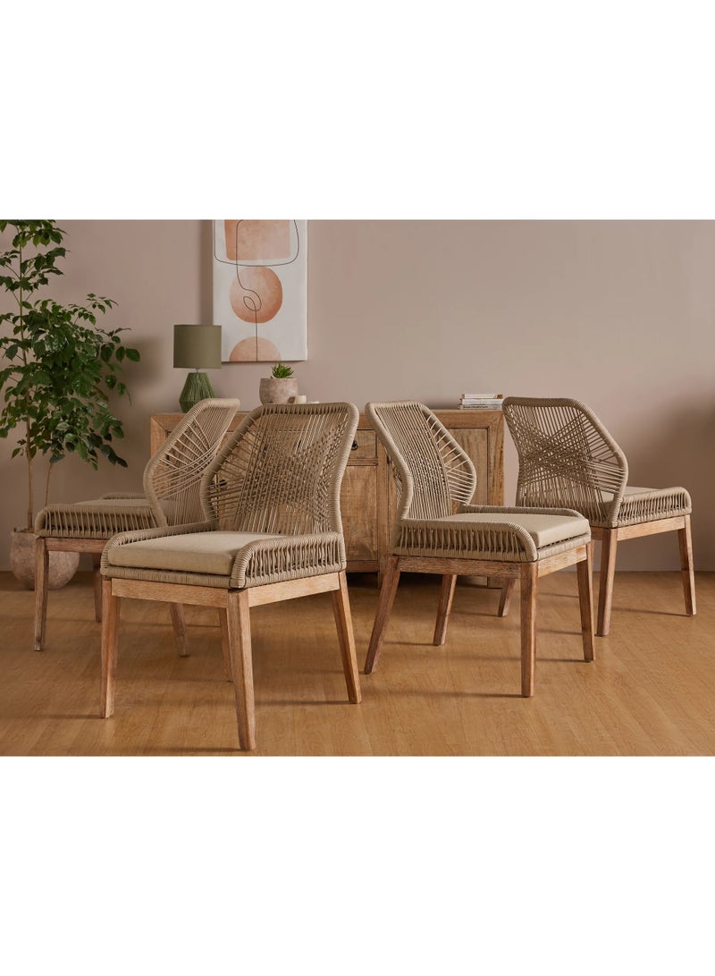 Home auraa Acacia Wood Outdoor Dining Chair Set of 2 | Rope Woven Patio Chair with Cushioned Seat | Weather-Resistant Garden & Balcony Chair | 87 x 61 x 55 CM - Image 4