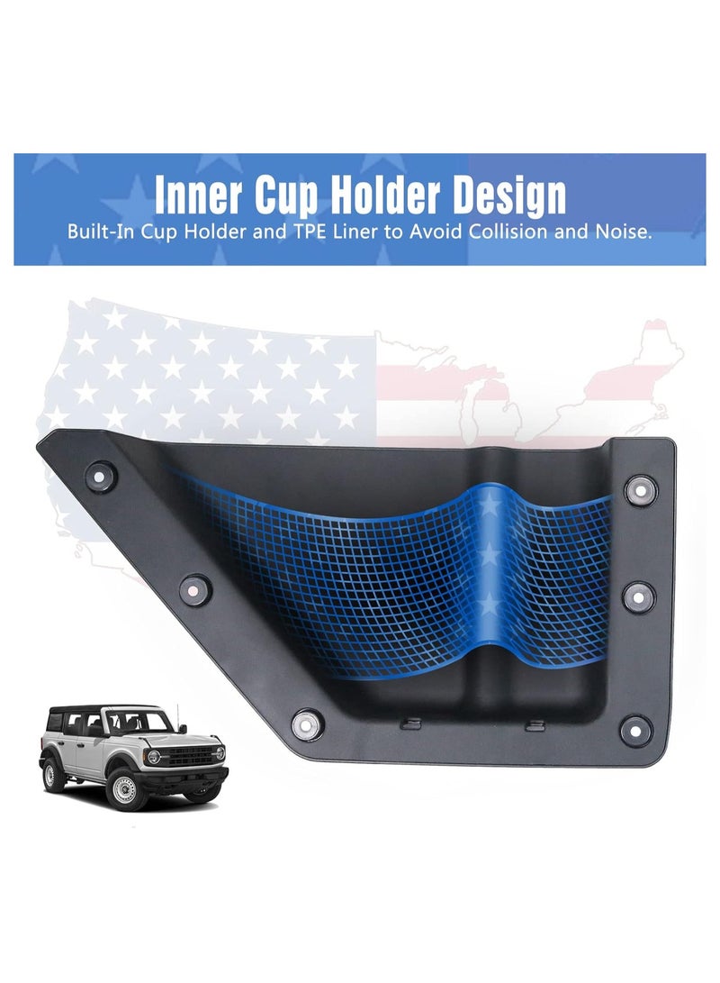 Bronco Door Storage Organizer Pockets for 2021-2024 Ford Bronco - 2PCS Cup Holder Side Insert Accessory for 2/4-Door Models (Not Compatible with Bronco Sport) - Image 3