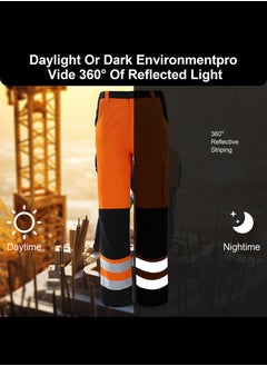 Zuolaya High Visibility Bright Orange Safety Work Pant with Multiple Pockets Construction Work Reflective Pants Orange/Black 3XL  - Image 4