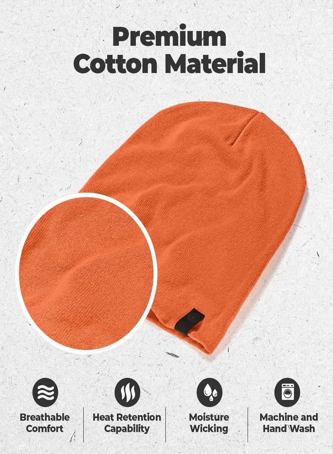 Revony Warm Slouchy Beanie Hat - Deliciously Soft Daily Beanie in Fine Knit - 100% Cotton, Rust, One size - Image 2