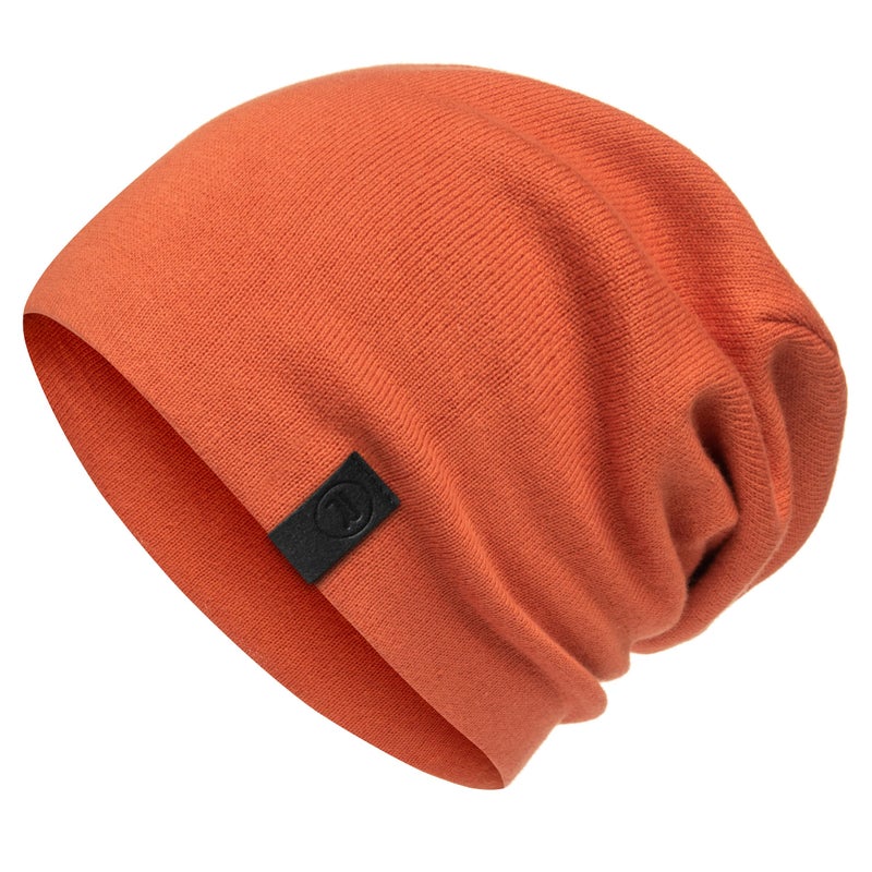 Revony Warm Slouchy Beanie Hat - Deliciously Soft Daily Beanie in Fine Knit - 100% Cotton, Rust, One size - Image 1