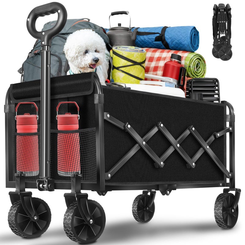 Yollber Wagons Carts Foldable,Folding Wagon Cart, Collapsible Utility Wagon with Adjustable Handle, Portable Grocery and Shopping Wagon for Apartment, Park, Sports, Picnic and Daily Use - Image 1