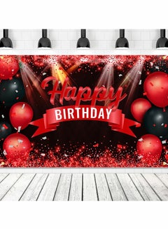 Happy Birthday Banner Backdrop Red and Black Background Bday Decorations for Girls Boys Women Men Anniversary Photography Party Supplies Glitter