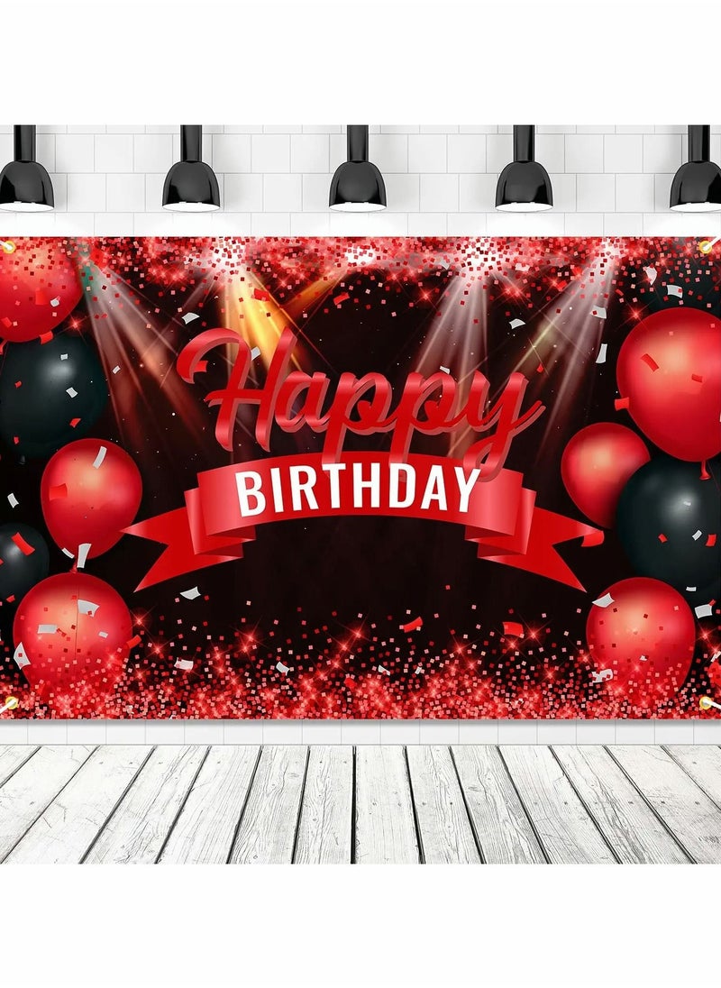 Excefore - Happy Birthday Banner Backdrop Red and Black Background Bday Decorations for Girls Boys Women Men Anniversary Photography Party Supplies Glitter - Image 1