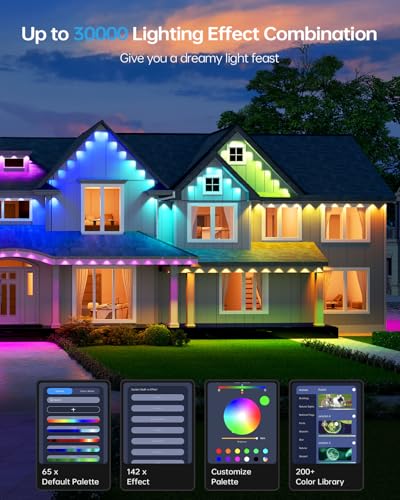 ASAHOM Permanent Outdoor Lights Pro S108B, 100FT with 72 RGBCW LED Lights, 70lm White, WLED Integrated, AI Lighting, 30000 Dynamic Effect, IP67 Waterproof for Holiday Decor and Daily Lighting, Black - Image 5
