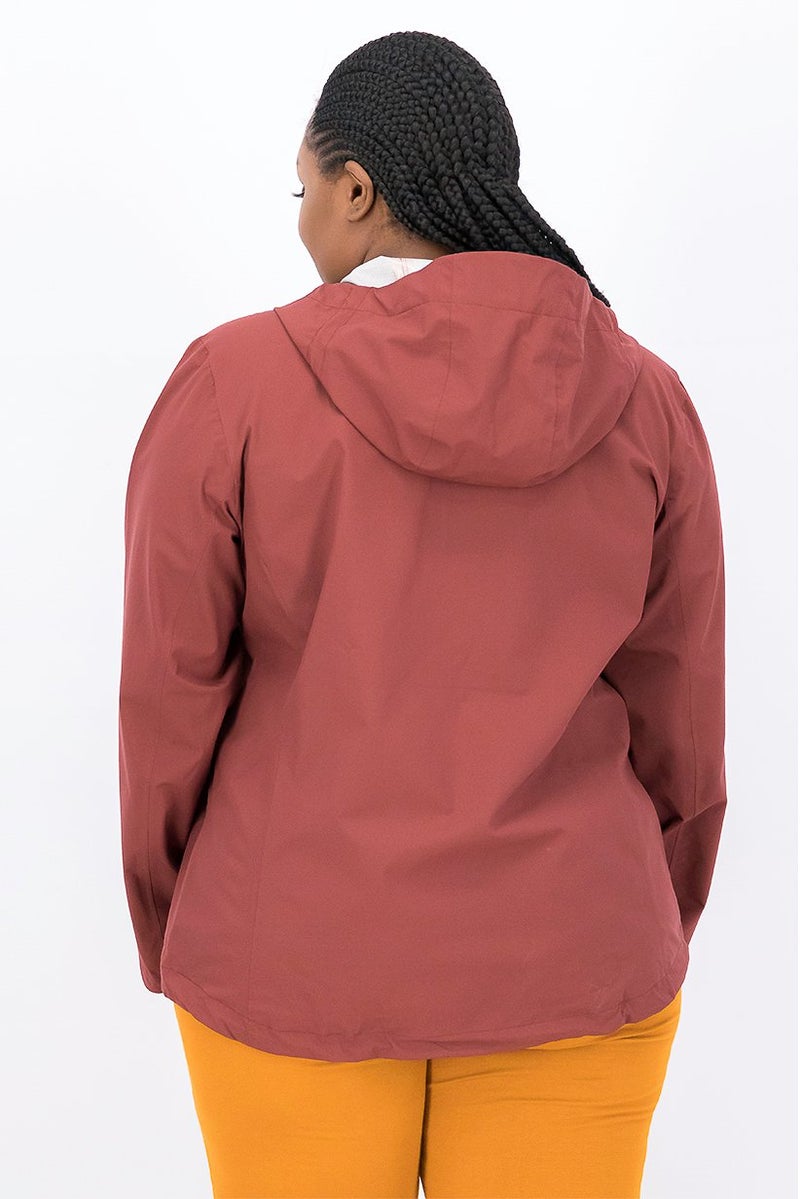 Tchibo Women Hooded Plain Performance Hiking Jacket, Maroon  - Image 2