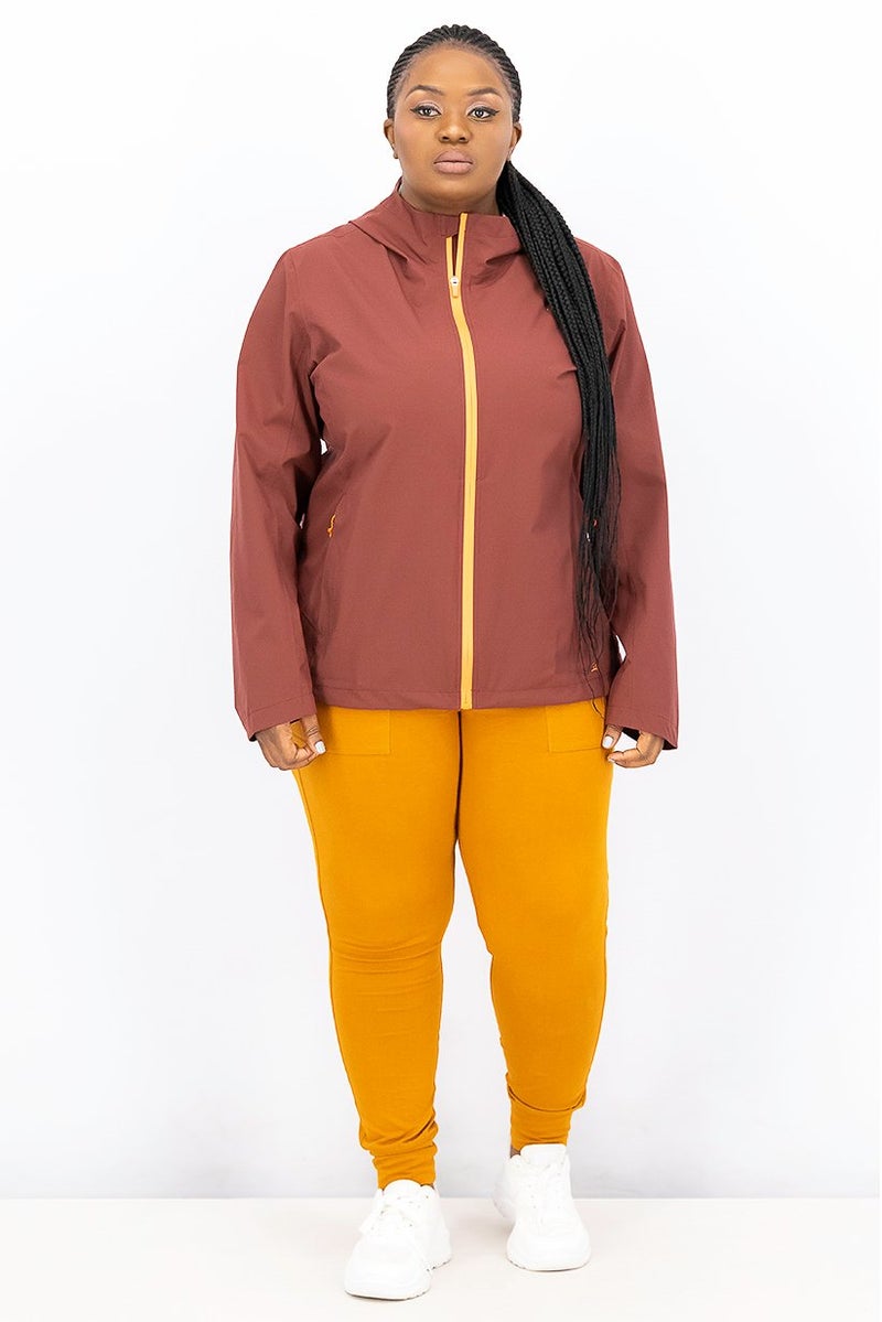 Tchibo Women Hooded Plain Performance Hiking Jacket, Maroon - Image 4