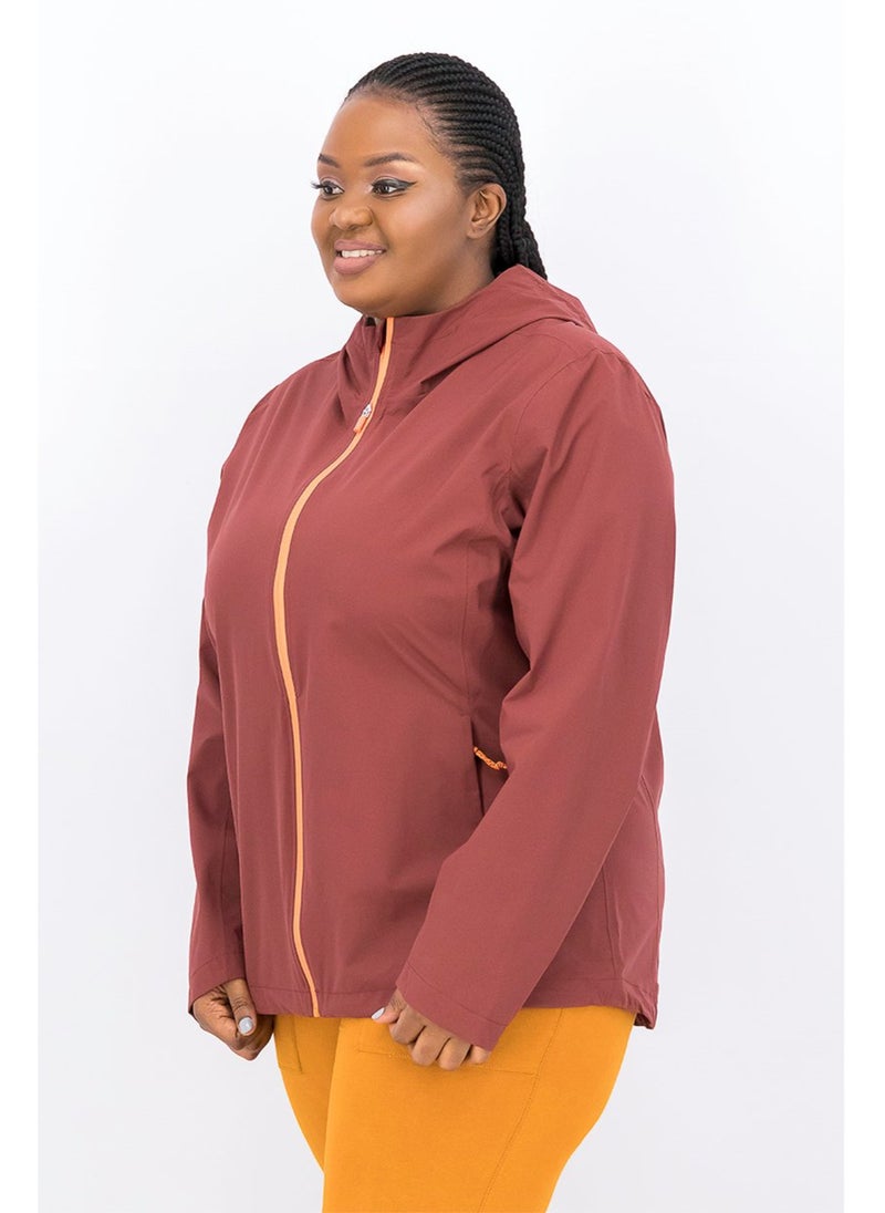 Tchibo Women Hooded Plain Performance Hiking Jacket, Maroon  - Image 5