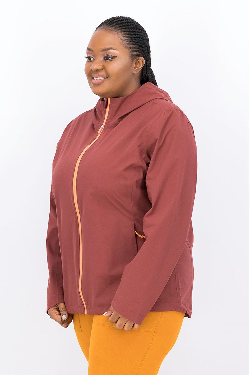 Tchibo Women Hooded Plain Performance Hiking Jacket, Maroon  - Image 3