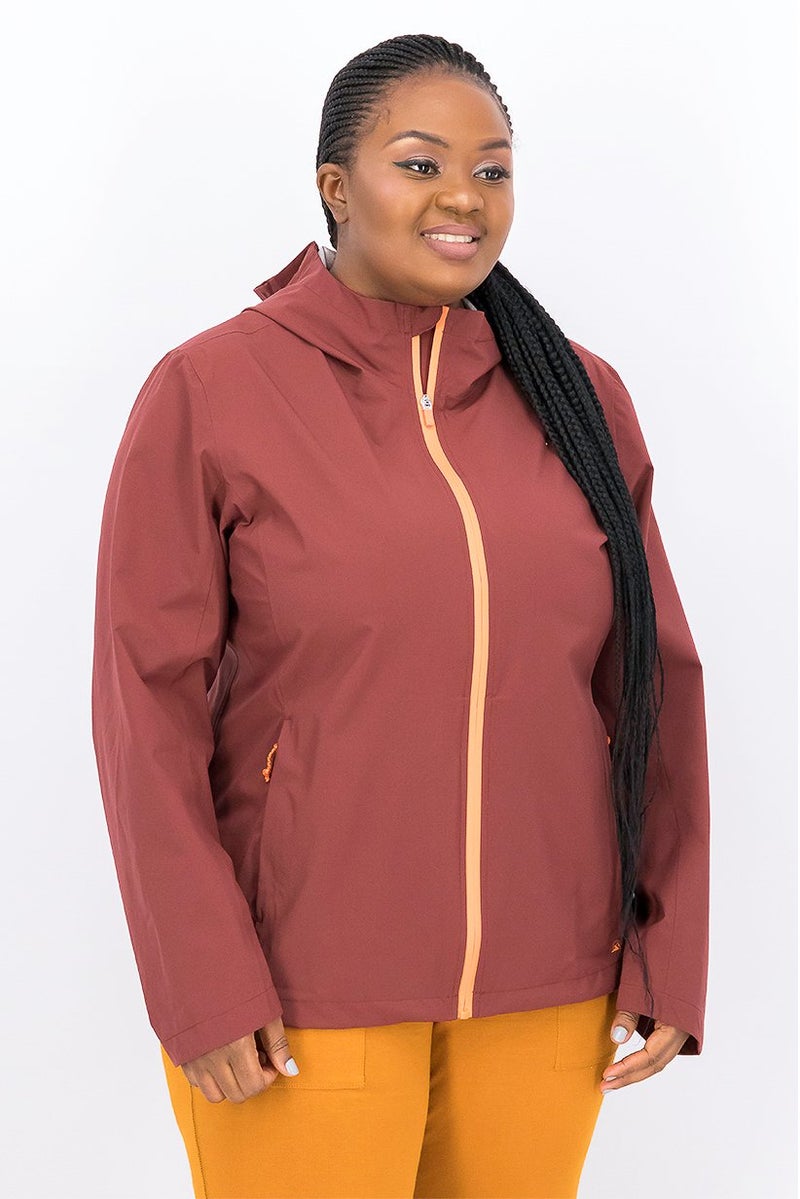 Tchibo Women Hooded Plain Performance Hiking Jacket, Maroon  - Image 1