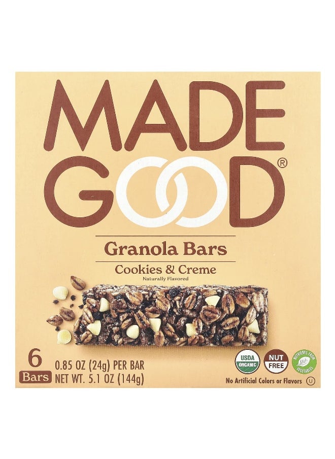 MADE GOOD MadeGood, Granola Bars, Cookies & Crème, 6 Bars, 0.85 oz (24 g) Each  - Image 1
