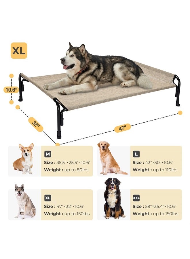 Veehoo Elevated Dog Bed, Outdoor Raised Dog Cots Bed for Large Dogs, Cooling Camping Elevated Pet Bed with Slope Headrest for Indoor and Outdoor, Washable Breathable, X-Large, Beige Coffee, CWC2204  - Image 3