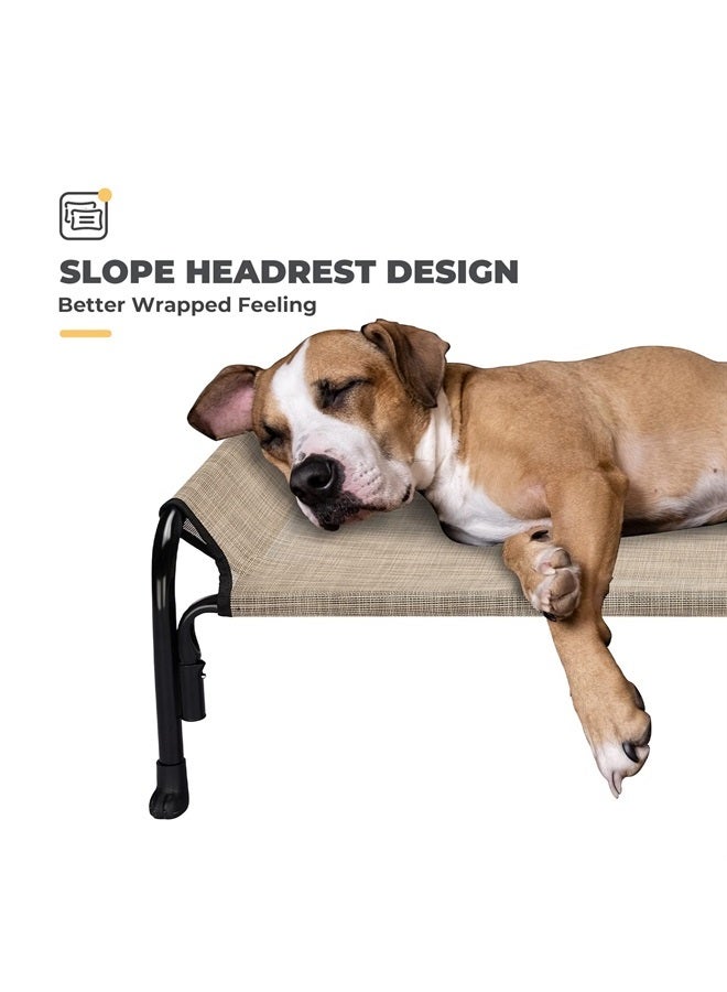 Veehoo Elevated Dog Bed, Outdoor Raised Dog Cots Bed for Large Dogs, Cooling Camping Elevated Pet Bed with Slope Headrest for Indoor and Outdoor, Washable Breathable, X-Large, Beige Coffee, CWC2204  - Image 2