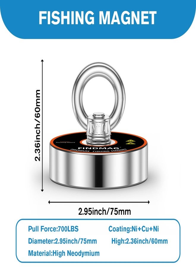 FINDMAG Magnet Fishing Kit, Strong Magnet for Fishing Case, 700 lbs Pulling Force Fishing Magnets for Retrieving Items in River, Lake, Beach, Lawn, 2.95" Diameter - Image 3