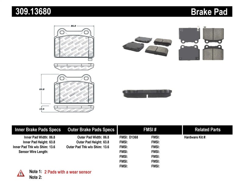 StopTech 309.13680 Sport Brake Pads with Shims and Hardware - Image 5