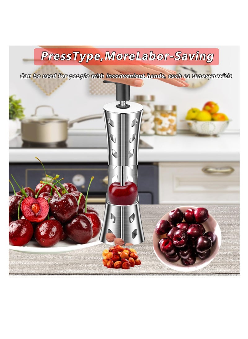 Excefore Cherry Pitter Tool, 304 Stainless Steel Pitting Tool, Portable Cherries Corer Stoner Seed Tool, Cherry Seed Remover Kitchen Tool, Multi Function Cherries Remover Tool, Press Type, Black Silver - Image 2