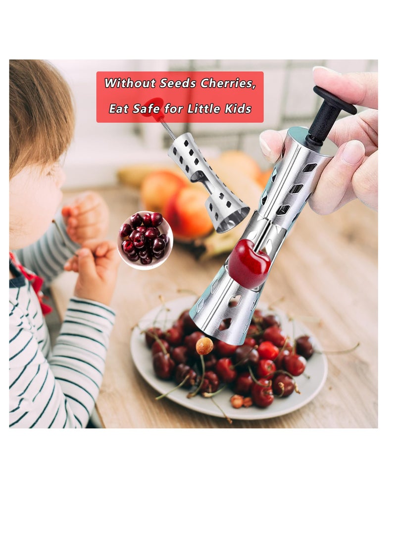 Excefore Cherry Pitter Tool, 304 Stainless Steel Pitting Tool, Portable Cherries Corer Stoner Seed Tool, Cherry Seed Remover Kitchen Tool, Multi Function Cherries Remover Tool, Press Type, Black Silver - Image 3
