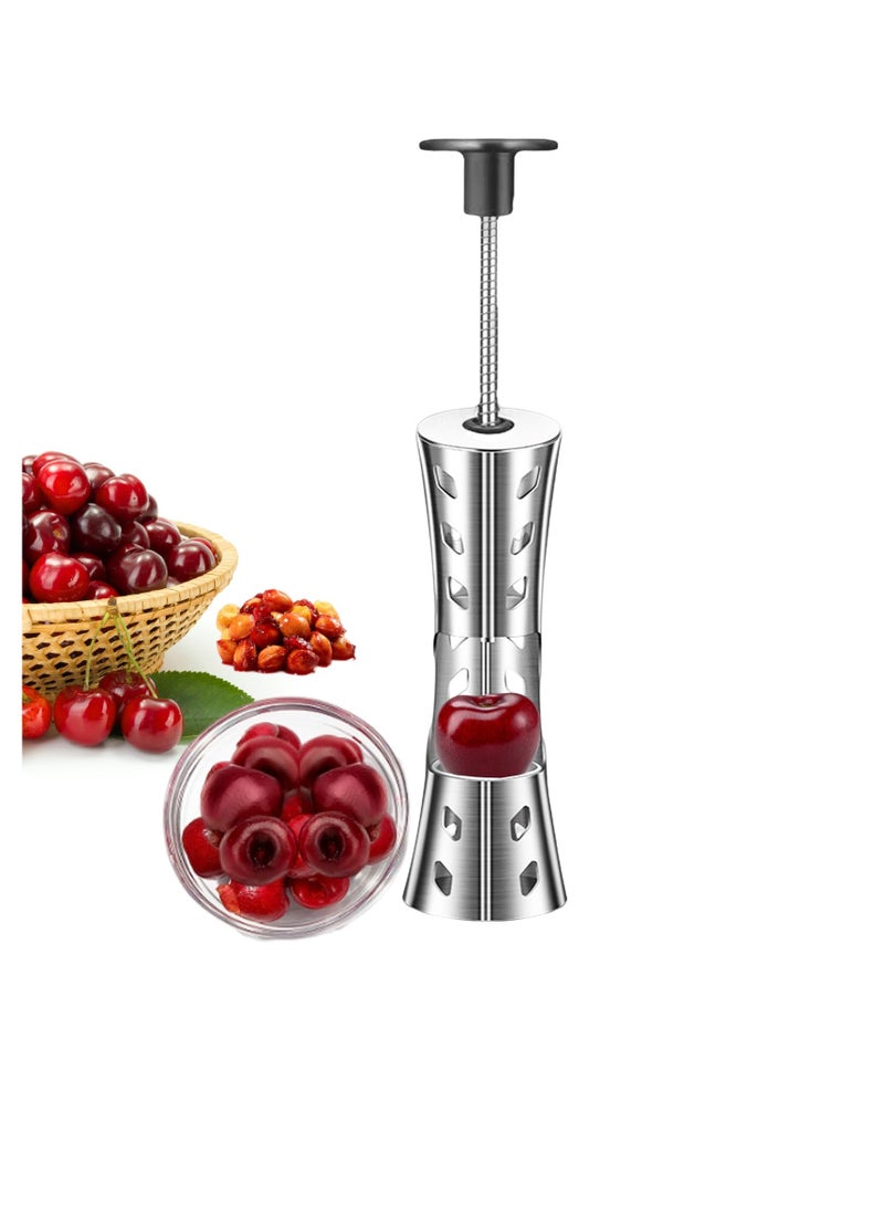 Excefore Cherry Pitter Tool, 304 Stainless Steel Pitting Tool, Portable Cherries Corer Stoner Seed Tool, Cherry Seed Remover Kitchen Tool, Multi Function Cherries Remover Tool, Press Type, Black Silver - Image 1