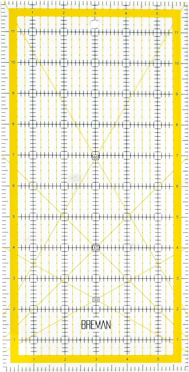 Breman Precision Quilting Rulers – 6x12 Inch Clear Acrylic Rulers for Quilting and Sewing – Laser-Cut Edge, Easy-Read Grid Lines, Angled Markers – Fabric Guide for Left & Right-Handed Users - Image 1