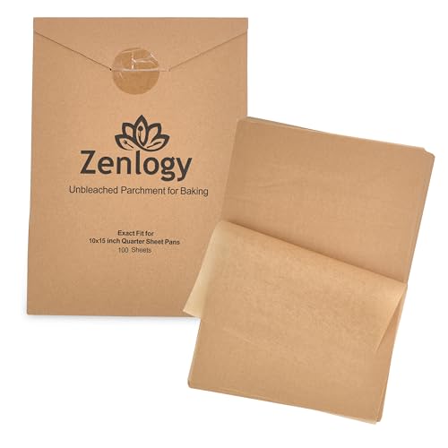 Zenlogy 10x15 Parchment Paper (100 Sheets) - Unbleached, High Heat, Non-stick, Pre-cut Baking Paper for Jelly Roll Pans - Great for Baking, Roasting, Wrapping, Dehydrator, and so much more - Image 1