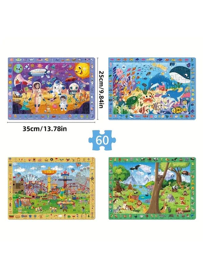 4 علب 60 قطعة لغز البحث والعثور على الحيوانات لعبة تعليمية هدية للأولاد والبنات من عمر 4 إلى 6 سنوات - Image 3