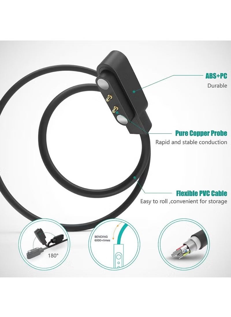 Golau - Magnetic Charger Cable Compatible with Haylou Solar LS05/LS05S,YAMAY SW022, AGPTEK LW11, Ticwatch GTX,USB 2 Pins 4mm 0.16inch Charging Cable 60cm 1.96ft - Image 1