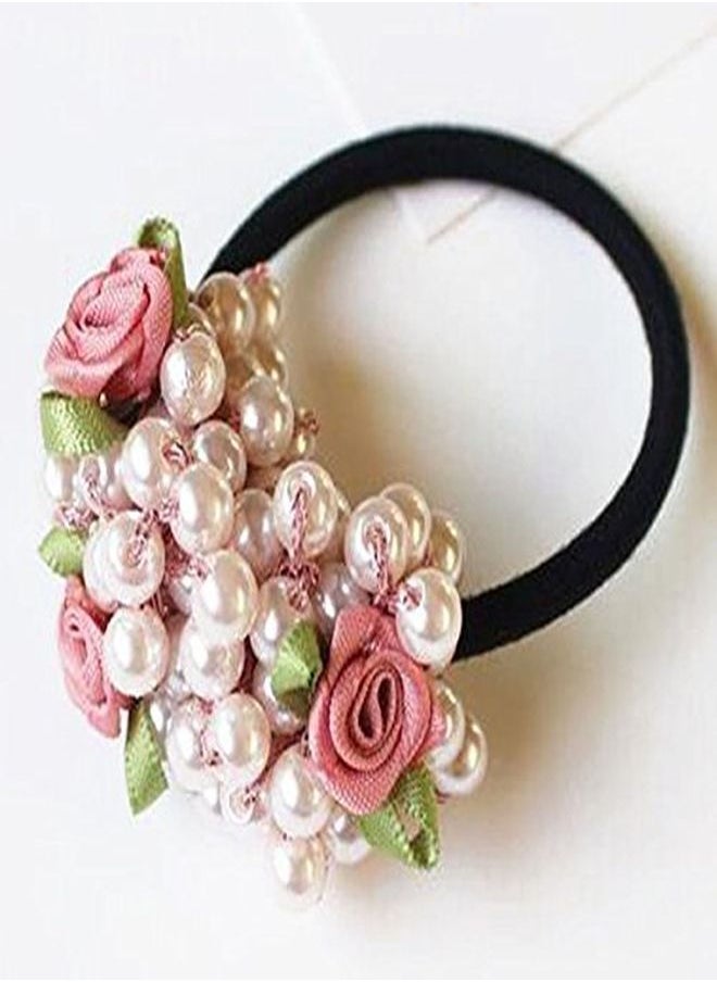 Suoirblss 4Pcs Fashion Women Imitation Pearl Elastic Hair Ties Beaded Hair Band Rope Scrunchie Ponytail Holder Hair Accessories (B)  - Image 2