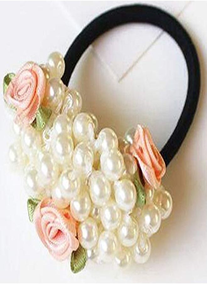 Suoirblss 4Pcs Fashion Women Imitation Pearl Elastic Hair Ties Beaded Hair Band Rope Scrunchie Ponytail Holder Hair Accessories (B)  - Image 3