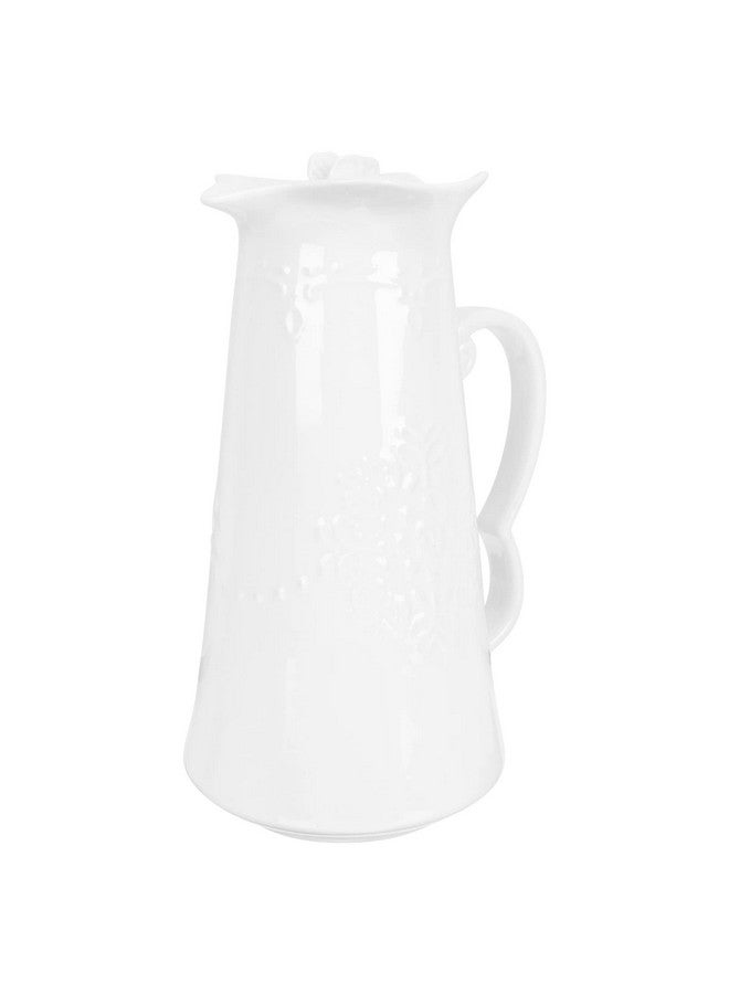 Cabilock Glass Water Bottles Ceramic Water Pitcher With Lid Handle Embossed Cold Water Jug Pitcher Cold Water Pitcher Pitcher Large Capacity Teapot For Milk Beverages White Glass Pitcher - Image 1