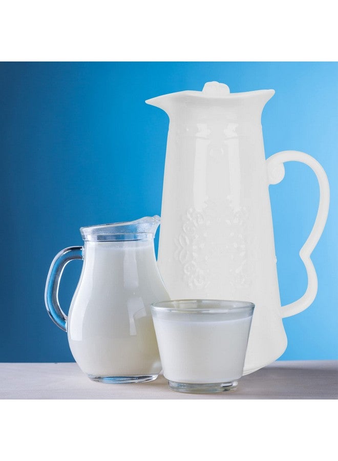 Cabilock Glass Water Bottles Ceramic Water Pitcher With Lid Handle Embossed Cold Water Jug Pitcher Cold Water Pitcher Pitcher Large Capacity Teapot For Milk Beverages White Glass Pitcher - Image 4