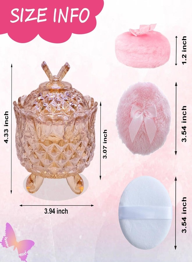 Qopoto 5 Pieces Large Body Powder Puff and Powder Container, Crystal Case for Dust Puff, Powder applicator with Box for Face and Body (Amber, Butterfly) - Image 2