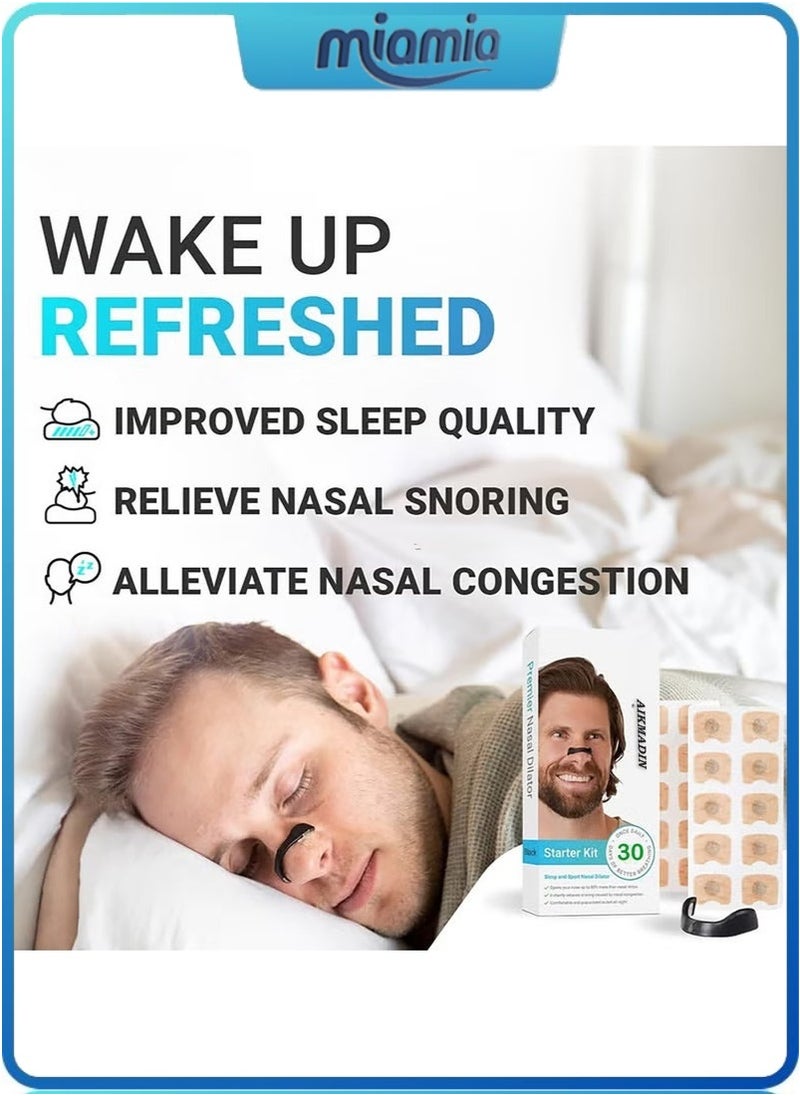 Miamia - Anti-snoring nose patch Comfortable anti-snoring device (30 Count, Black) - Boost Oxygen Intake, Reduce Snoring, Improve Sleep Quality - Sweat Resistant, Skin Safe Nasal Strips - Extra Strength Snoring Solution - Image 1