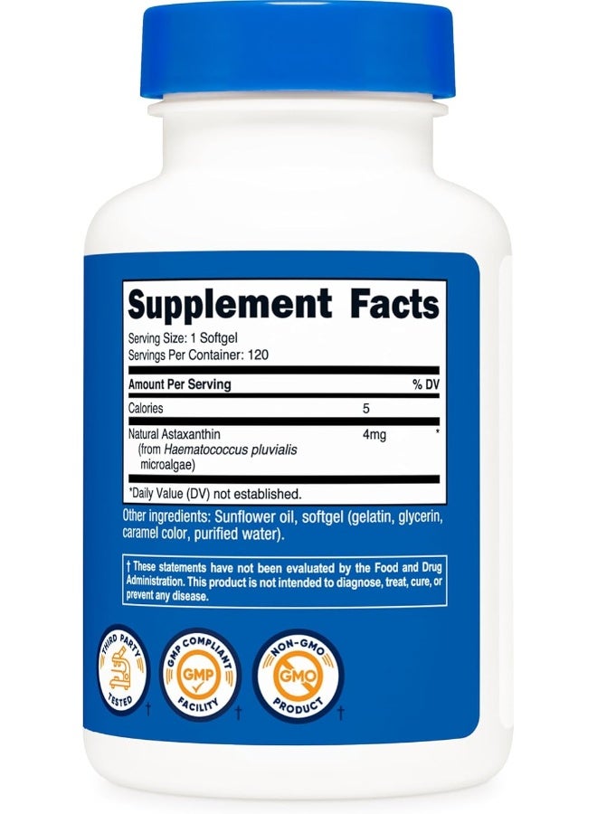 Nutricost نوتريكوست أستازانتين 4 ملغ، 120 كبسولة لينة - خالية من الغلوتين وغير معدلة وراثيًا - Image 5