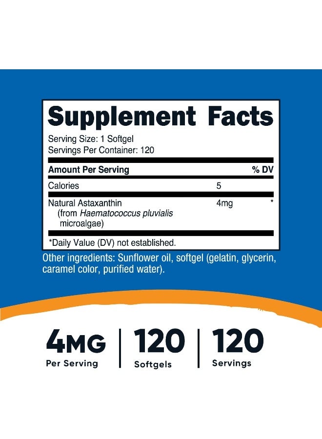 Nutricost نوتريكوست أستازانتين 4 ملغ، 120 كبسولة لينة - خالية من الغلوتين وغير معدلة وراثيًا - Image 2