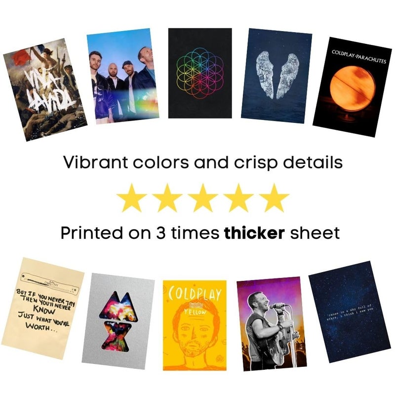 auraposter Coldplay Poster (Set of 40) | Coldplay Band Mini Posters (15 x10 cm) | Mini Posters of Coldplay's songs for Wall, Bedroom, Living room | Coldplay Songs Poster| Glue Dots Included - Image 4