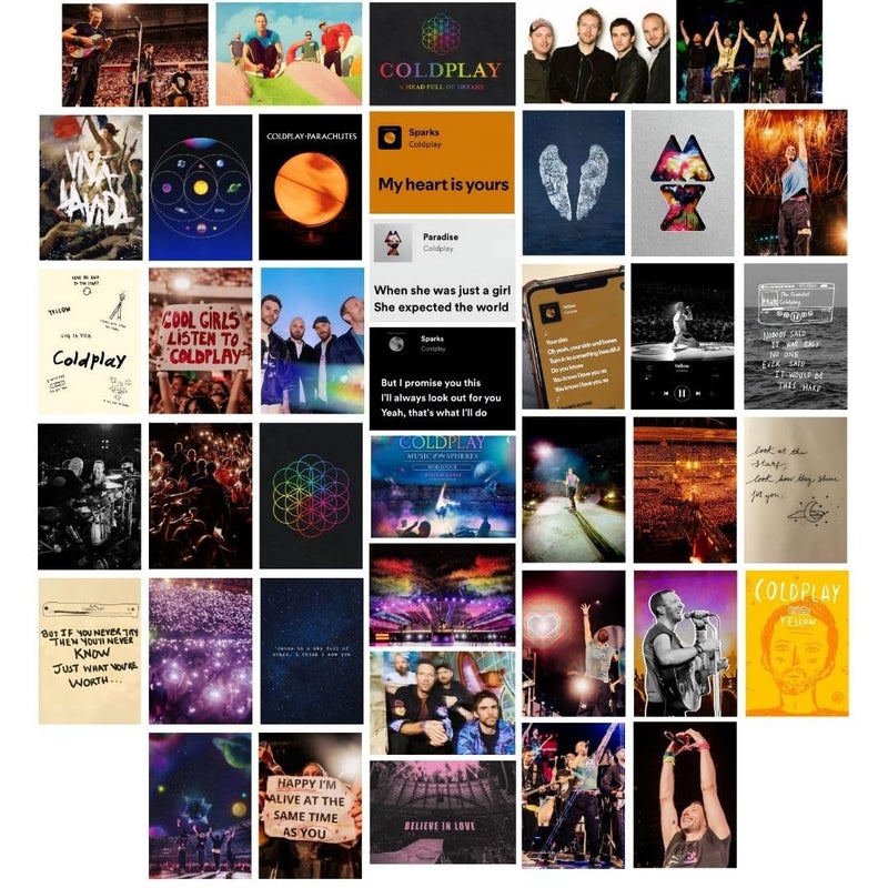 auraposter Coldplay Poster (Set of 40) | Coldplay Band Mini Posters (15 x10 cm) | Mini Posters of Coldplay's songs for Wall, Bedroom, Living room | Coldplay Songs Poster| Glue Dots Included - Image 1
