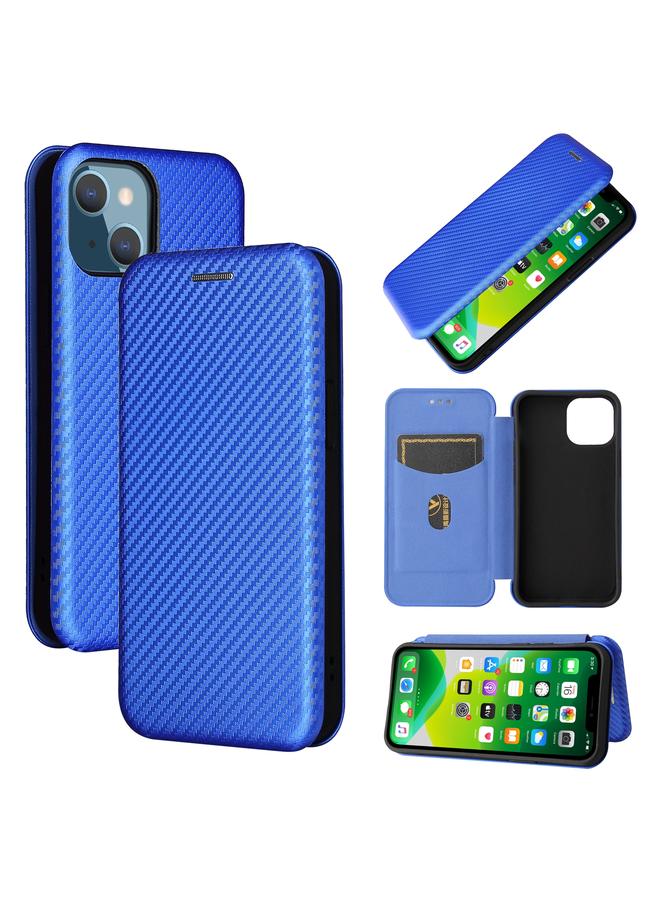 اس-توب جراب لهاتف iPhone 13 mini مصنوع من ألياف الكربون مع قلاب أفقي من مادة TPU + PC + جلد PU مع فتحة للبطاقات - Image 1