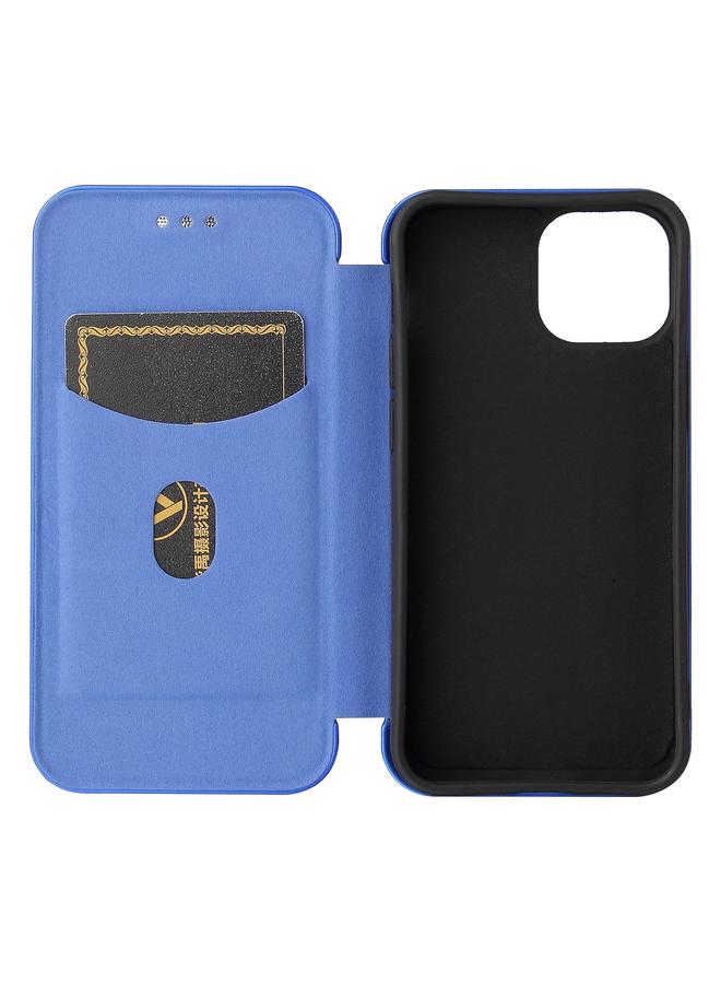 اس-توب جراب لهاتف iPhone 13 mini مصنوع من ألياف الكربون مع قلاب أفقي من مادة TPU + PC + جلد PU مع فتحة للبطاقات - Image 4