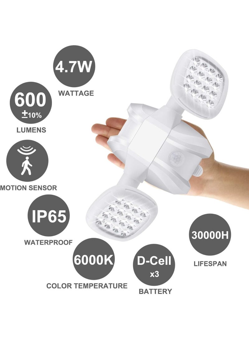 HONWELL Motion Sensor Light Outdoor Battery Powered Outside Security Flood Light Cordless IP65 Waterproof 32 LED Dual Head Spotlights, Motion Detector Lights for House Garage Porch Garden Shed - Image 3