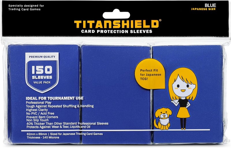 TitanShield (150 Sleeve/Blue) Small Japanese Sized Trading Card Sleeves Deck Protector for Yu-Gi-Oh, Cardfight!! Vanguard & More - Image 1