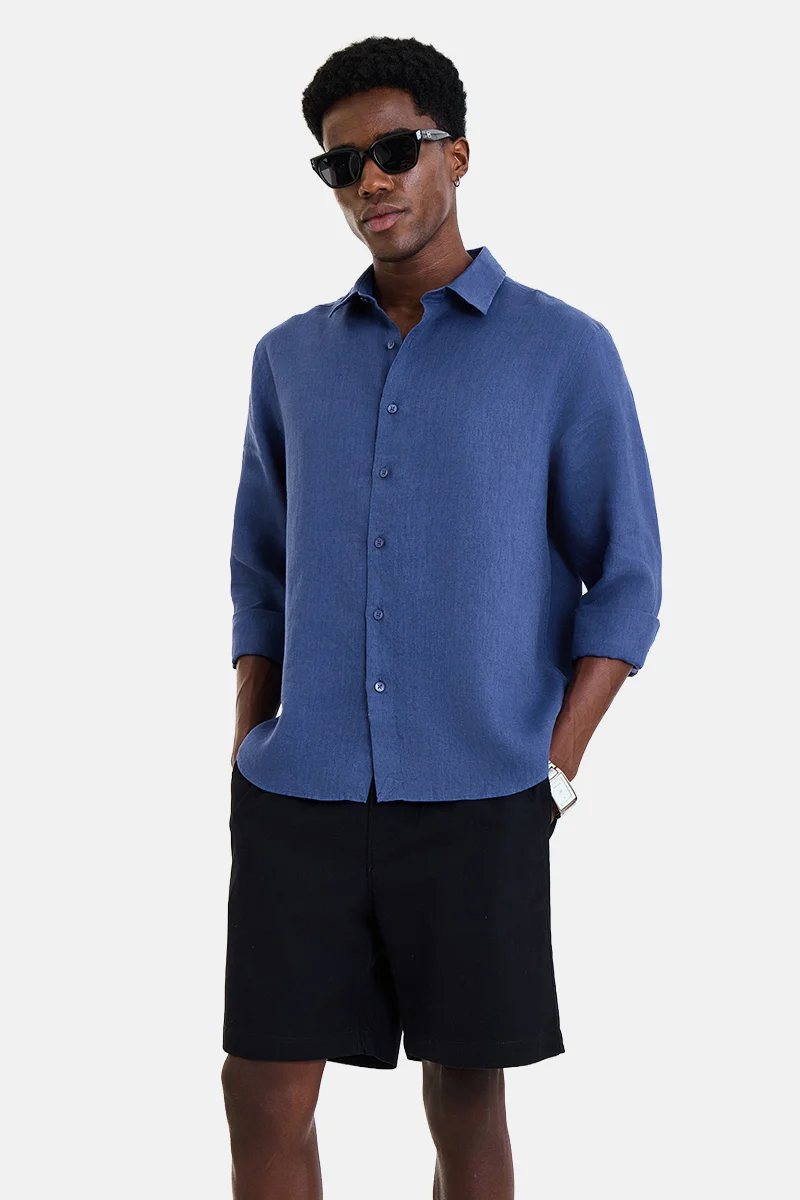 سنيتش Navy Solid Long Sleeve Regular Fit Shirt