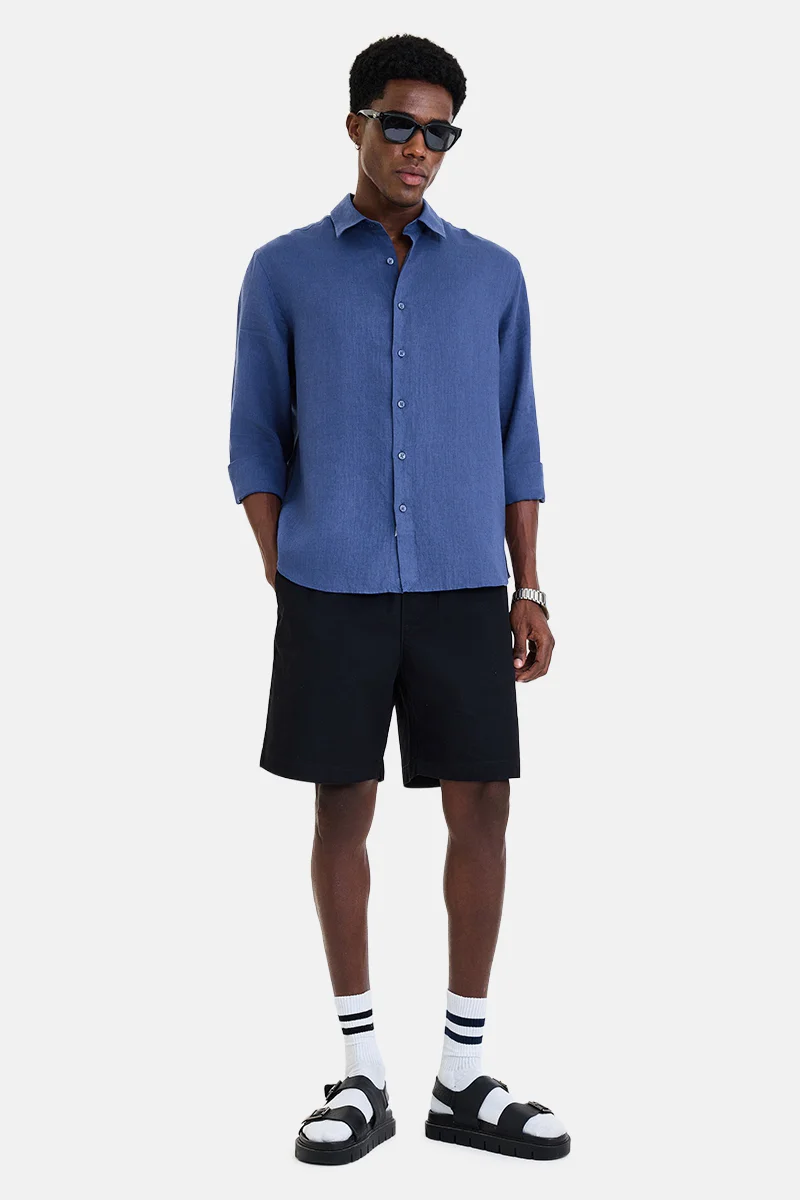 سنيتش Navy Solid Long Sleeve Regular Fit Shirt