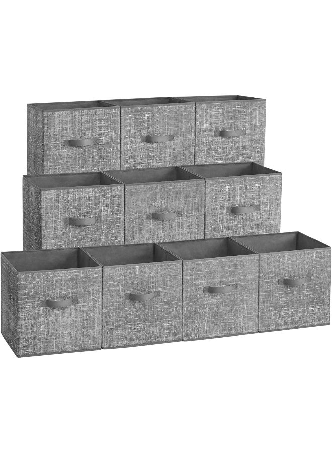 SONGMICS Storage Cubes, 11-Inch Non-Woven Fabric Bins With Double Handles, Set Of 10, Closet Organizers For Shelves, Foldable, For Clothes, Cattail Grey 26x26x28 cm - Image 1