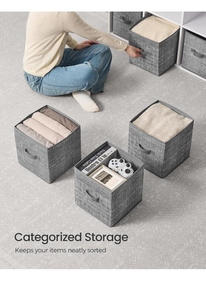 SONGMICS Storage Cubes, 11-Inch Non-Woven Fabric Bins With Double Handles, Set Of 10, Closet Organizers For Shelves, Foldable, For Clothes, Cattail Grey 26x26x28 cm - Image 4
