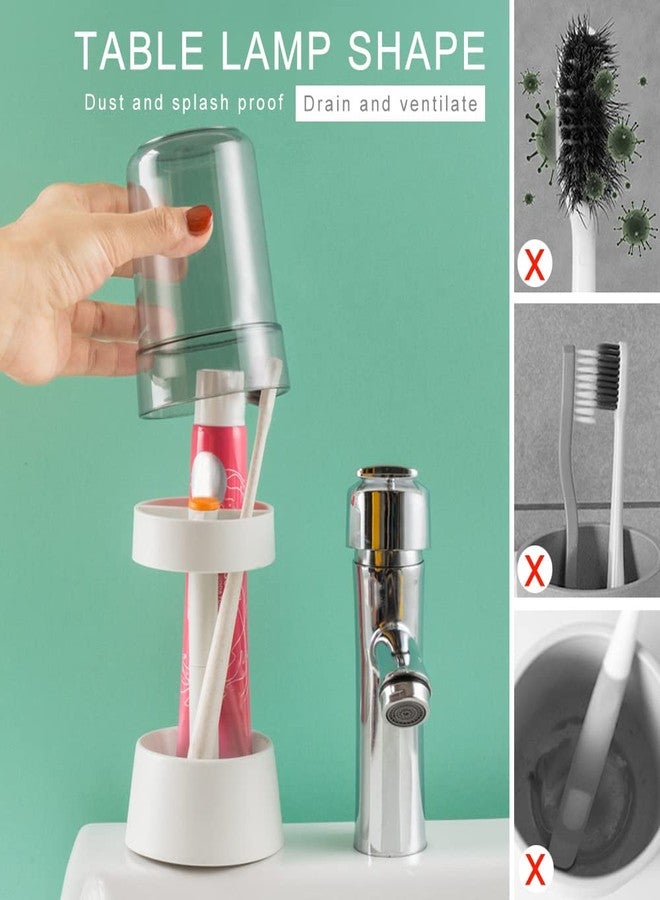 Roucerlin Toothbrush Holder Stand with Tooth Brush Cups/Cover, Toothpaste Holder Stand with 3Slots，Dental Storage Organizer Holder Stand, for Toothpaste (White) - Image 5