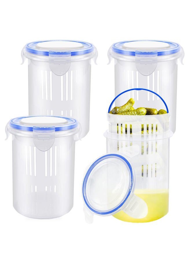 Eerrhhaq 4 Pcs Pickle Container with Strainer,24 oz Pickle Jar with Leak Proof and Lock It Lid,Pickle Holder Keeper Lifter for Olive Jalapeno Juice Food Storage - Image 1