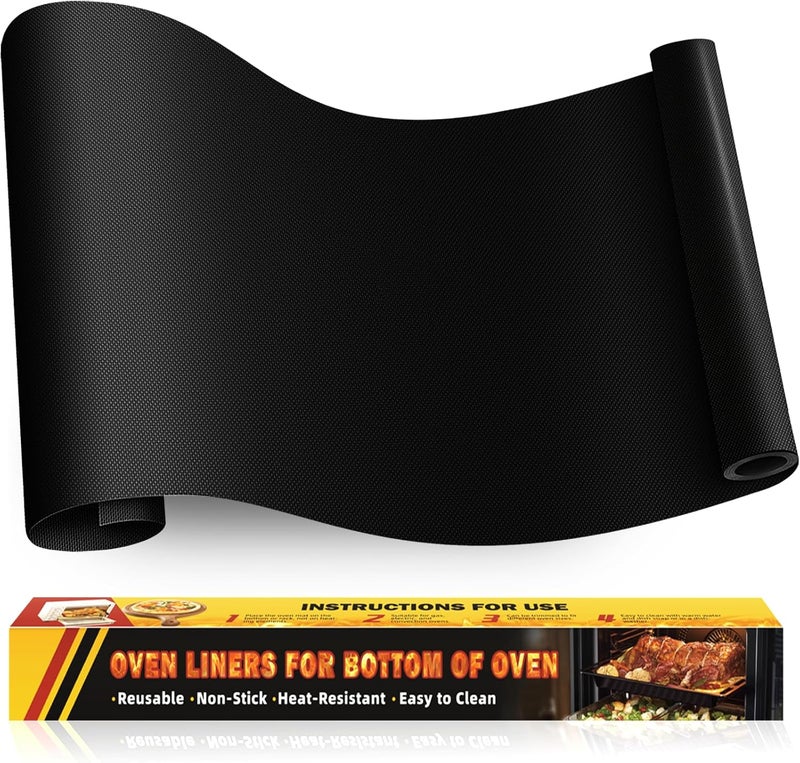 AZ Large Oven Liners for Bottom of Oven, 17"x75" Heavy Duty Non-Stick Oven Liner Mat, Reusable Heat Resistant Grill & Baking Mat, BPA/PFOA Free Roaster Liners, Fits Electric, Gas, Toaster Ovens (Black) - Image 1