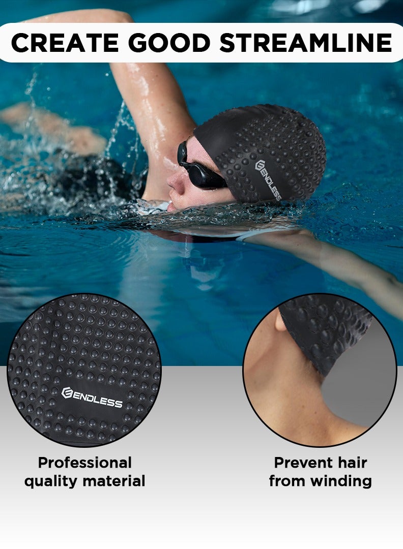 ENDLESS  Comfortable Silicon Swimming Cap with Ergonomic Ear Pockets | Fully Elastic Waterproof Cap for Long and Short Hair with Thicker Edge | For Women and Men - Image 5